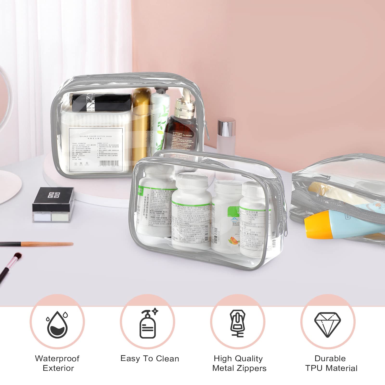 Saintrygo 18 Pack Clear Makeup Bags 7 x 5 PVC Cosmetic Bag Plastic Zippered Pouches Portable Toiletry for Women Men Travel Vacat
