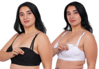 Fabme WomenS Cotton Wire Free Casual Nursing Bra (Pack Of 2) (Po2-Br_243_White, Black