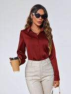 Indoprimo WomenS Solid Satin Casual Shirt | Stylish Western Long Sleeve Shirt For Women