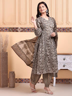 Ishin Kalamkari Printed Kurta With Trouser & Dupatta | Kurta Set For Women | Kurta With Trousers And Dupatta