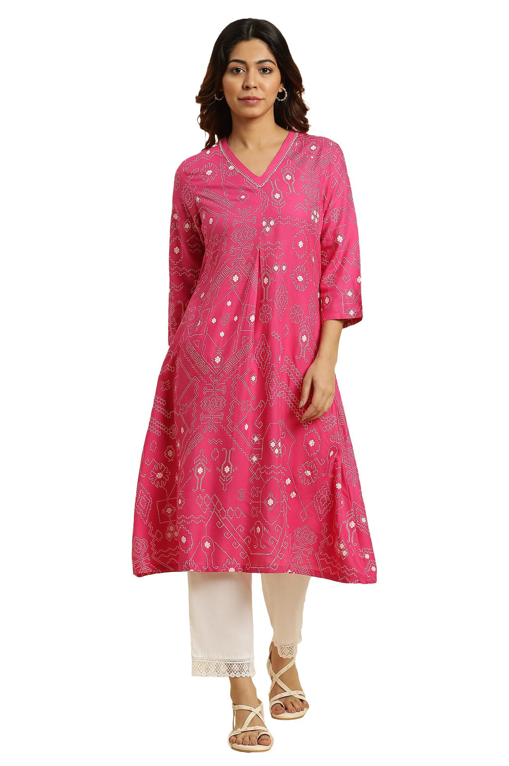 W For Woman Pink Geometric Printed A-Line Kurta (Size: 3Xl)-23Auw19919-121833