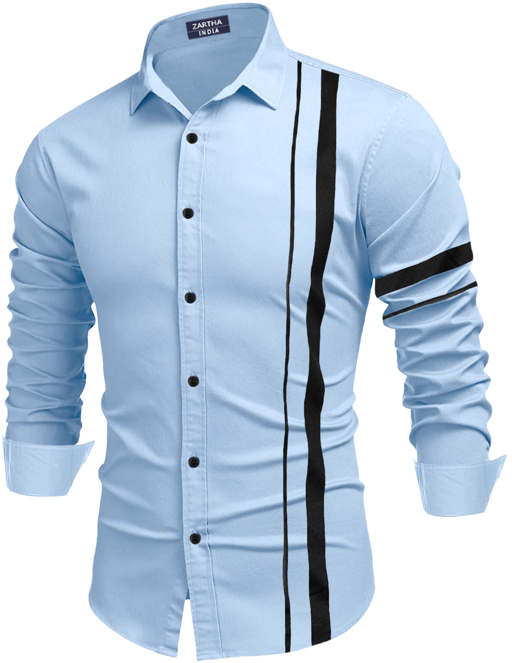 Zartha MenS Regular Fit Striped Pattern Cotton Blend Shirt With Spread Collar Long Sleeve And Standard Length | Shirt For Man S