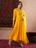 ANNI DESIGNER Women s Regular Rayon Blend Floral Kurta with Pants and Dupatta, Yellow, 40