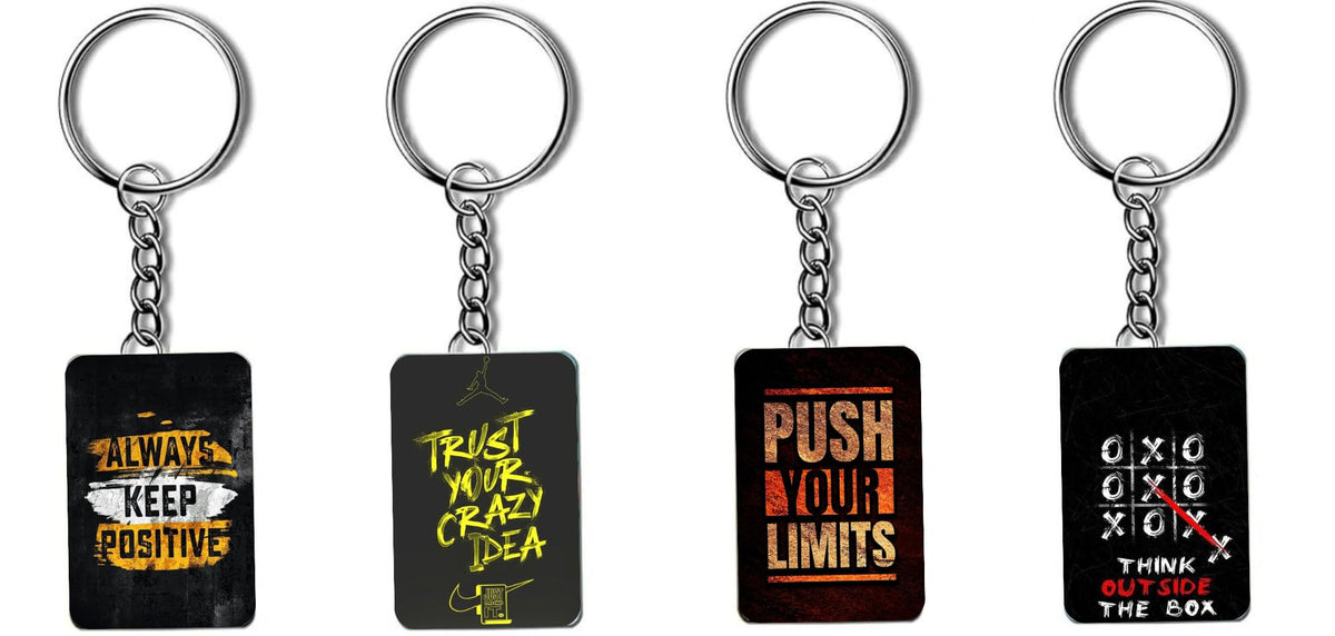 Chhap Creations Motivational Quote Mdf Keychains, Set Of 4, Black Background Design 7.05.0