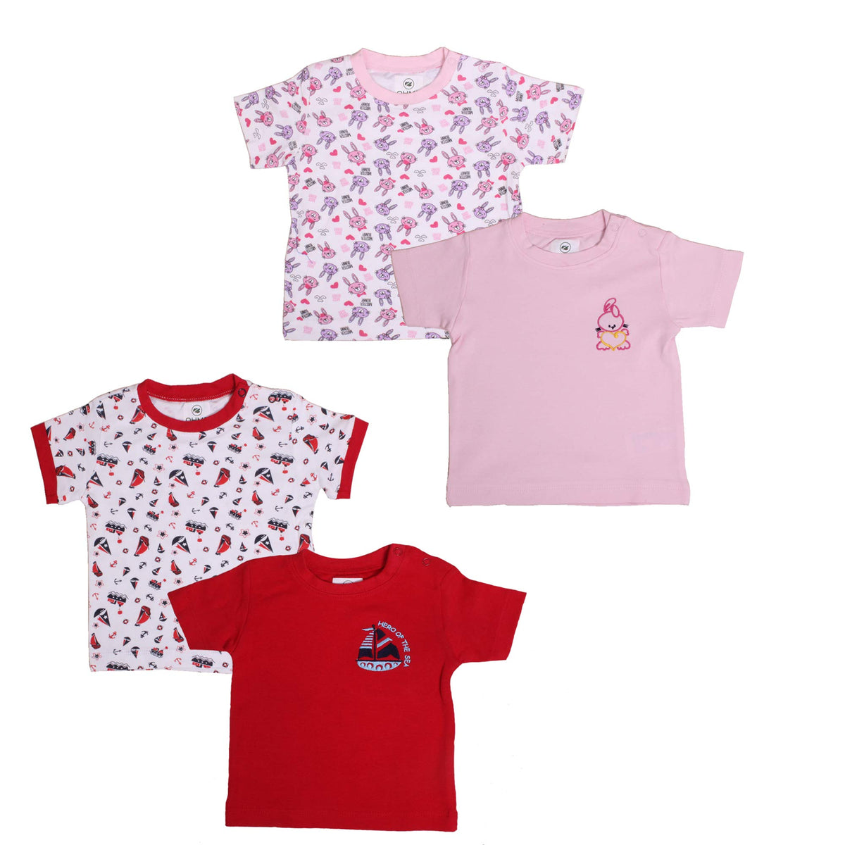 OHMS Soft Cotton Baby TShirts with No Harm Shoulder Buttons(Pack of 4,1824 Months) 18-24