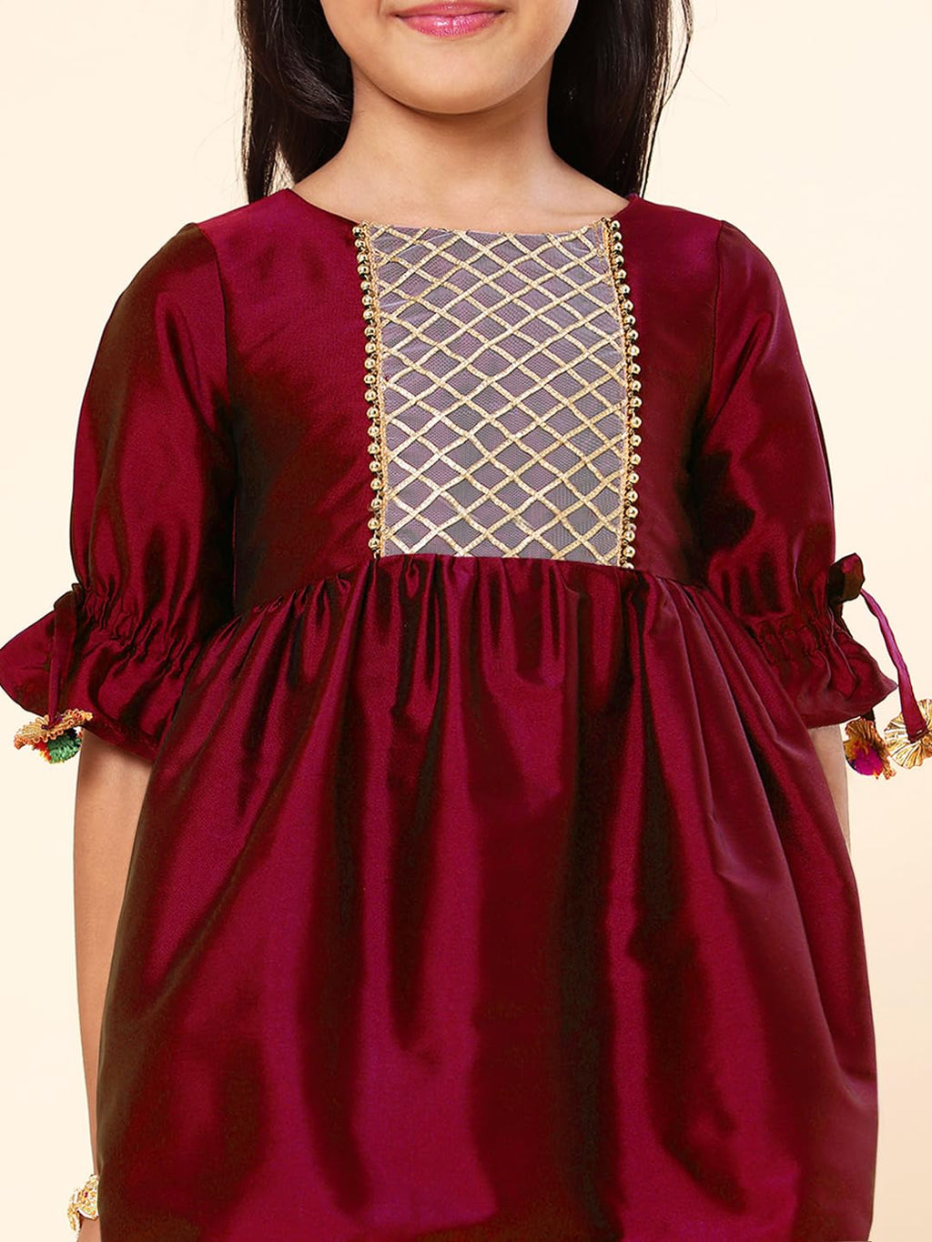 A.T.U.N. (ALL THINGS UBER NICE) Girls Pleated Gotta Patti Kurti with Dhoti Pants & Dupatta Set | Ethnic Wear Clothing Set