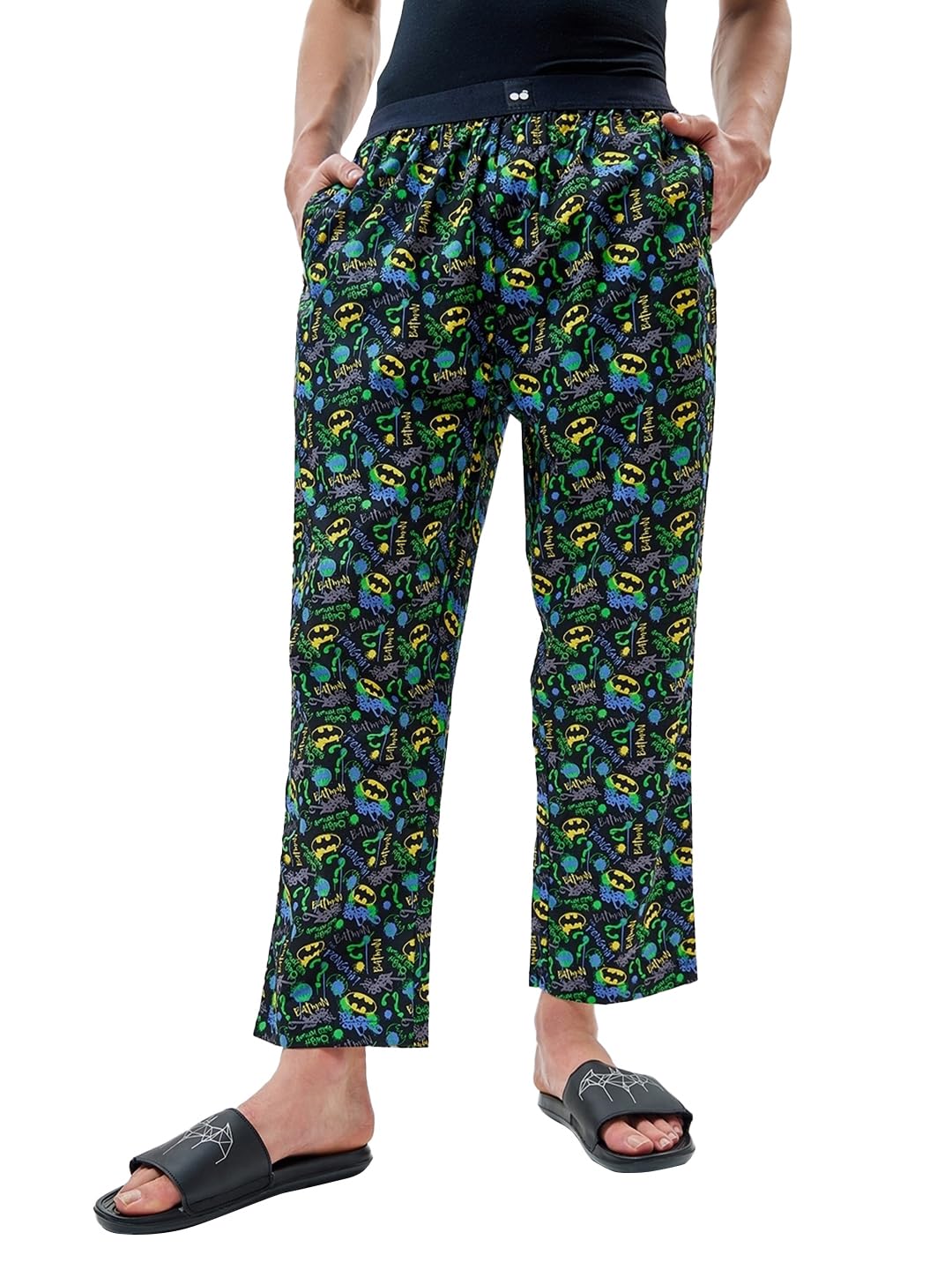 Bewakoof Official DC Merchandise Mens All Over Printed Regular Fit Cotton Pyjama_570813_Multicolor_XL