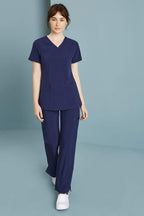 Dickies EDS Essentials Scrubs, V-Neck Womens Tops with Four-Way Stretch and Moisture Wicking DK615, S, Navy