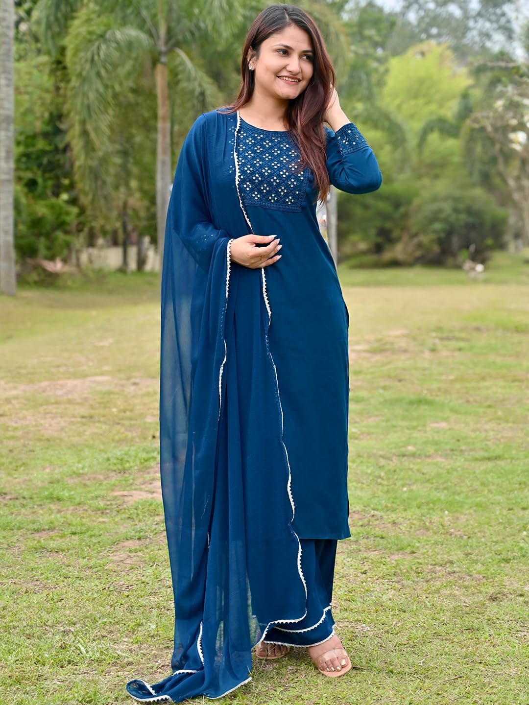 Libas WomenS Rayon Kurta Sets (20425_Blue