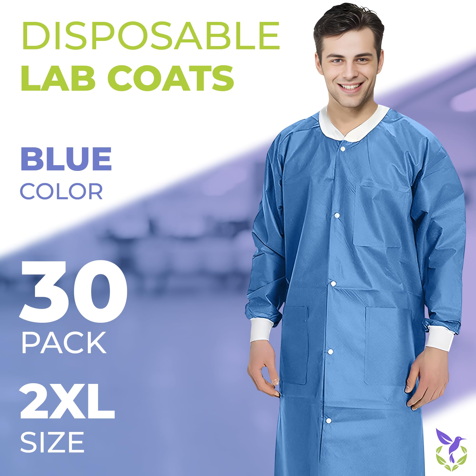 AMZ Medical Supply Disposable Lab coats for Adults XX-Large, Blue SMS Medical PPE Disposable clothing 100 Pack, Waterproof Lab c