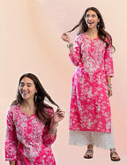 ANNI DESIGNER Women s Cotton Blend Regular Fit A-Line Flared Kurta, Pink, M