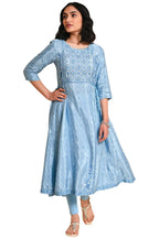 W For Woman Women'S Blue Sequined Plus Size Shantung Regular Fit Kurta_23Few18656G-119830_4Xl