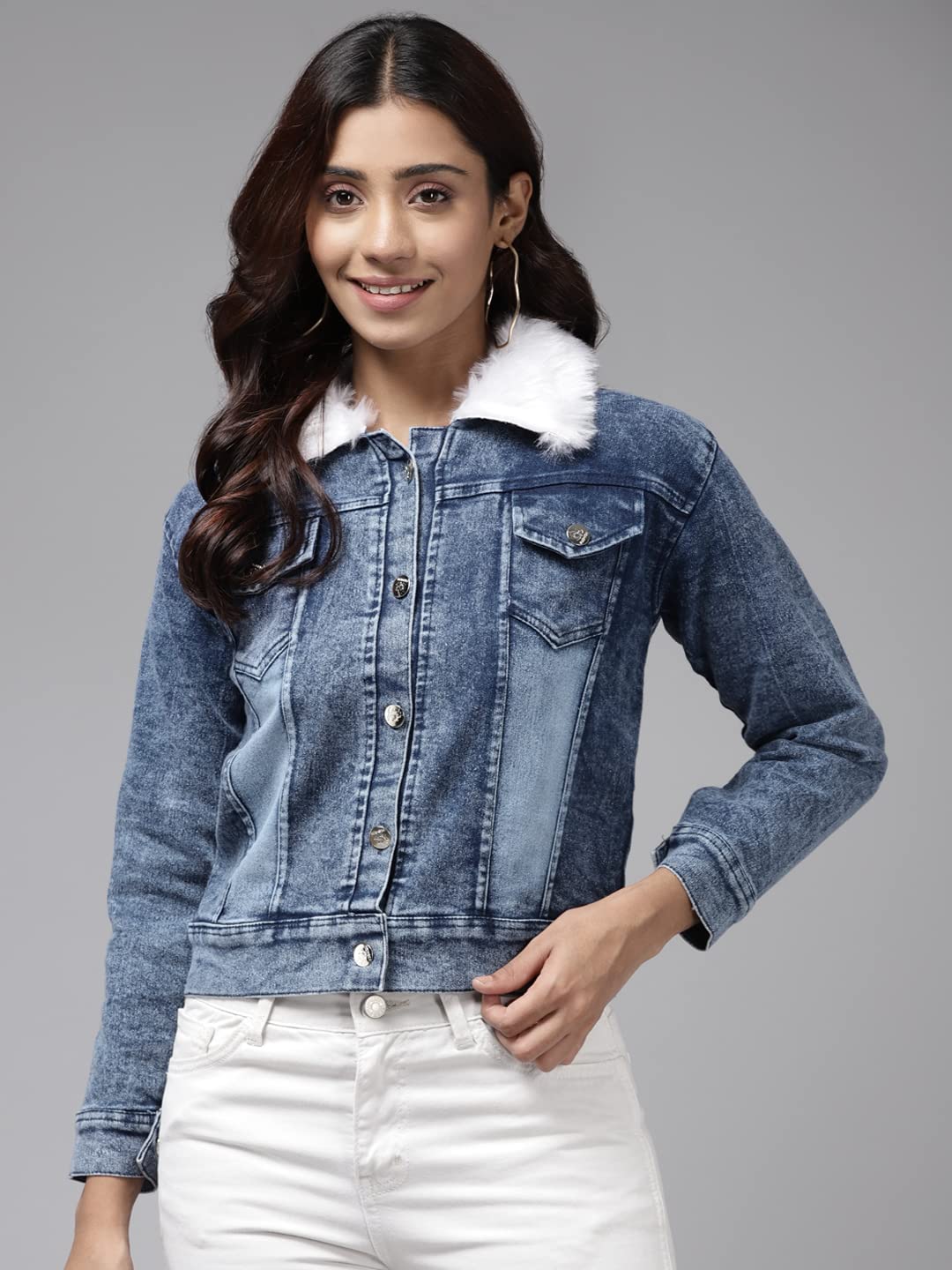 Aarika Womens A-Line Coat (DN-W-110_Denim Blue_L)
