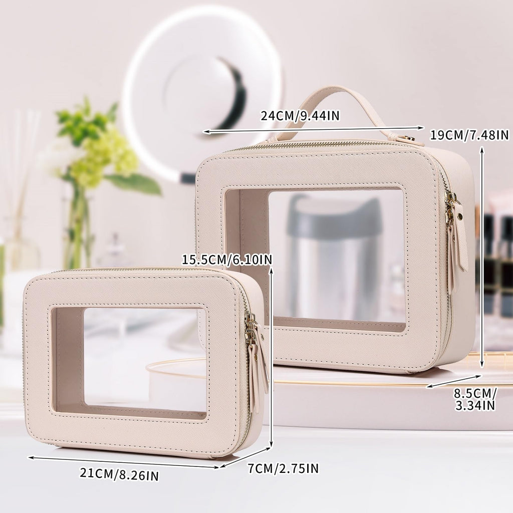 Pinkmik Clear Makeup Bag Transparent Travel Case for Cosmetics and Toiletries Women's Brush Bag and Clear Car Bag with Zipper