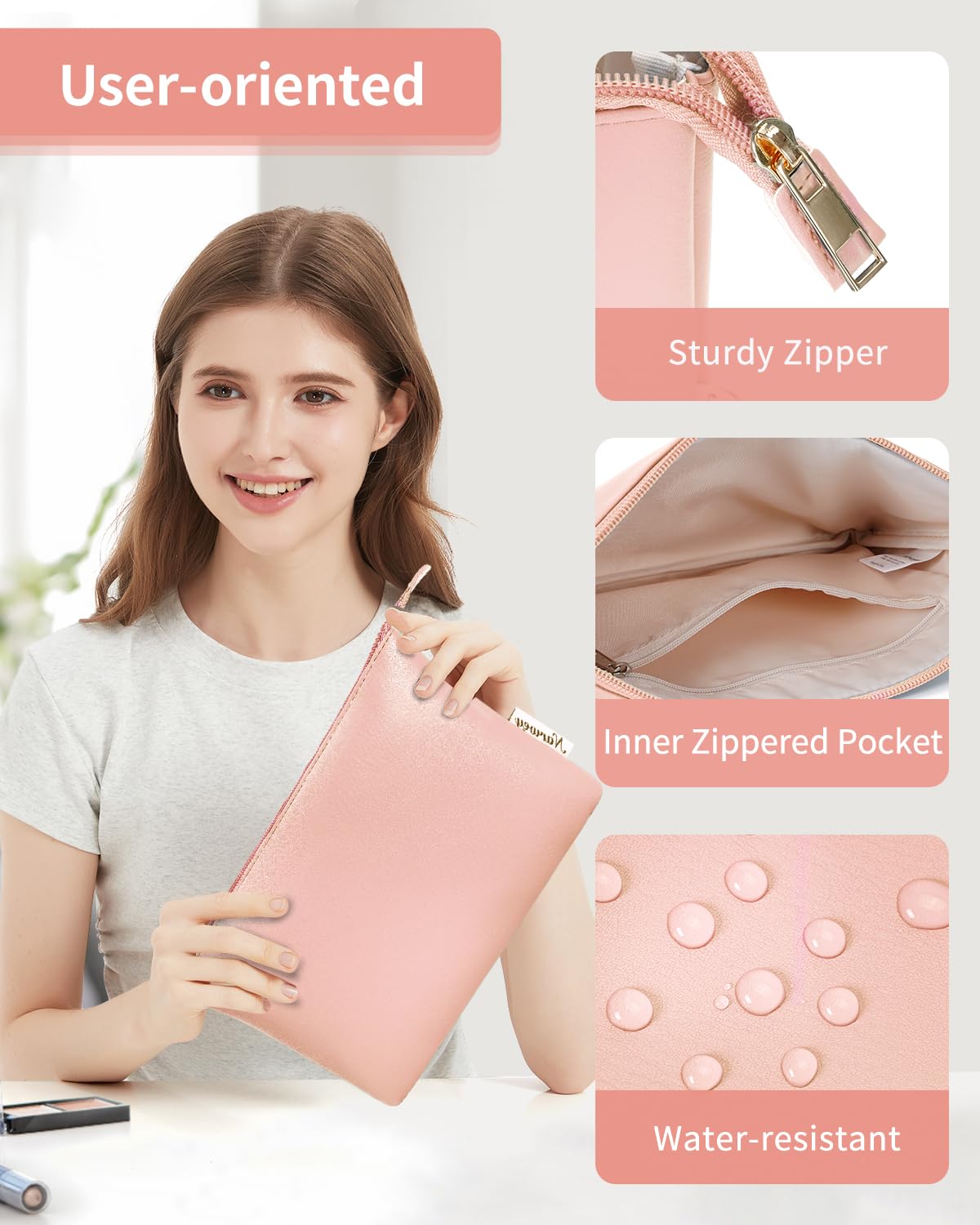 Narwey Small Makeup Bag for Purse Vegan Leather Travel Makeup Pouch Cosmetic Bag Zipper Pouch for Women