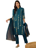 Ziyaa Women'S Teal Blue Rayon Kurta,Pant Set With Dupatta (Ziskdry4098-Rl-3Xl
