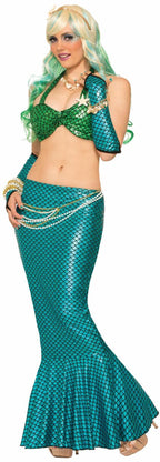 Forum Novelties Women's Mermaid Costume Long Tail Skirt, Blue, Standard