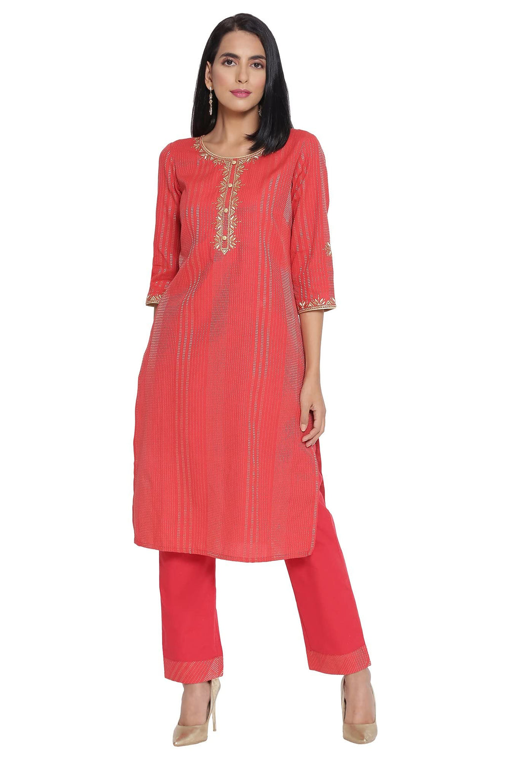 Aurelia Women'S Cotton Blend Kurta & Palazzo (21Auas12385-702193_Orange_S)