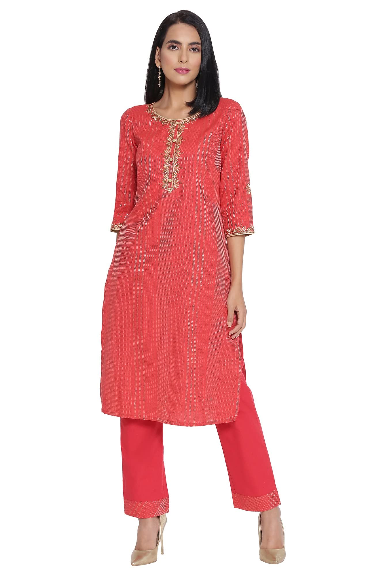 Aurelia Women'S Cotton Blend Kurta & Palazzo (21Auas12385-702193_Orange_S)