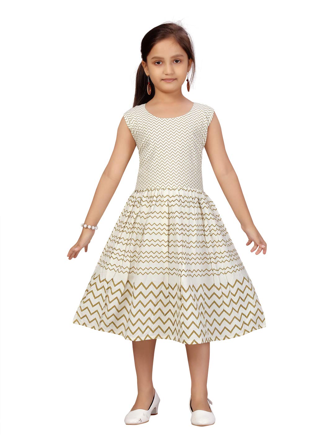 Aarika Girls Cotton Skater Floor Length Casual Dress (MD-DL-1002_Cream_28)
