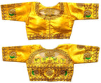 Pujia Mills Womens Malbari Phantom Silk Half Sleeve Blouse (Handwork Blouse_Yellow_42)