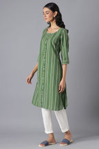 Aurelia Women'S Cotton Straight Fit Geometric Round Neck Straight Kurta