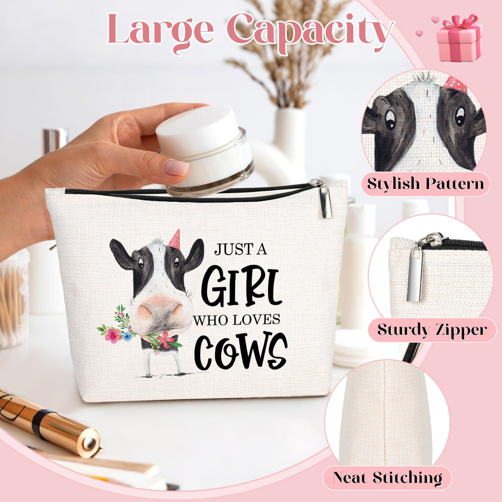 GevGuxLuo Cow Gifts for Cow Lovers, Cow Makeup Bag for Women with Mirror, Cow Birthday Gifts Ideas for Daughter Sister Bestie, C
