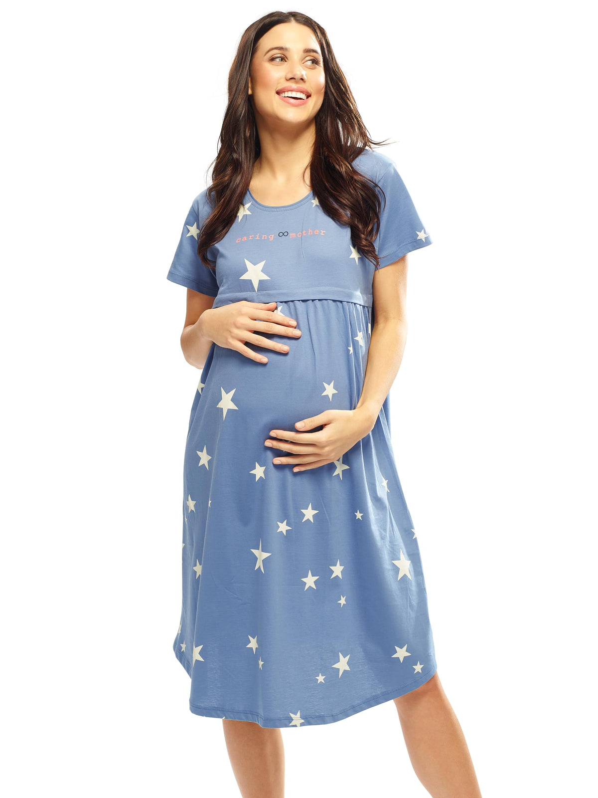 Lotik WomenS Cotton Sky Blue Star Printed Maternity & Feeding Calf Length Short Nighty 1038Xxl 2
