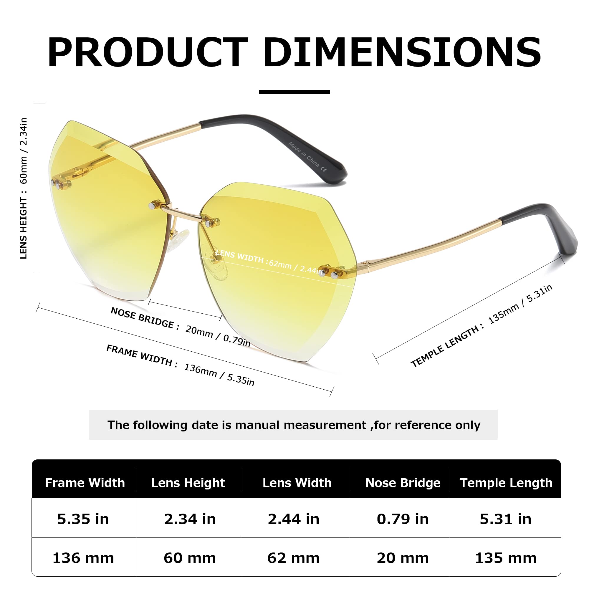 AEVOGUE Sunglasses For Women Oversized Rimless Diamond Cutting Lens Sun Glasses AE0534 (Gold&Yellow)