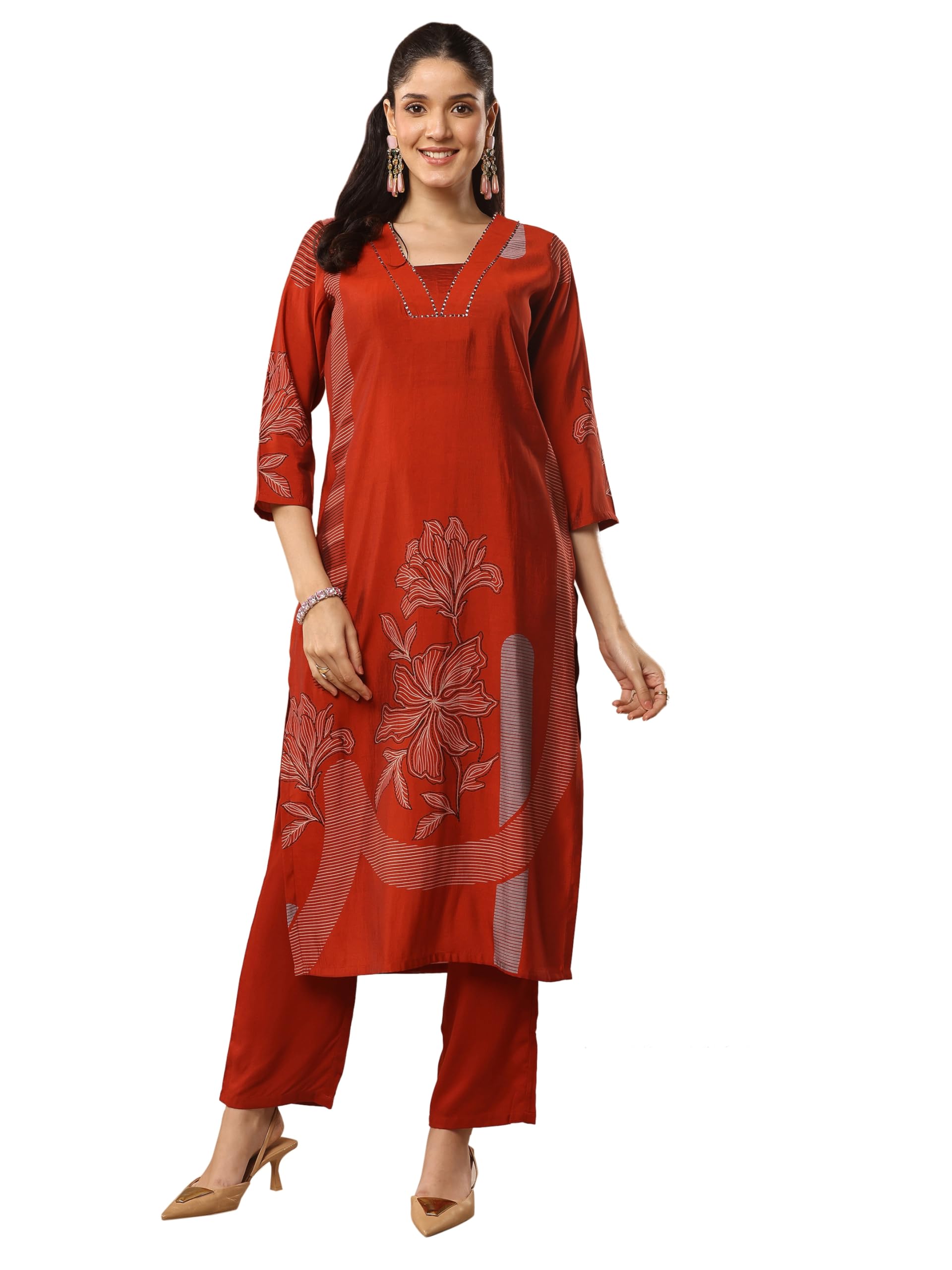 Gerua By Libas Printed Silk Straight Kurta