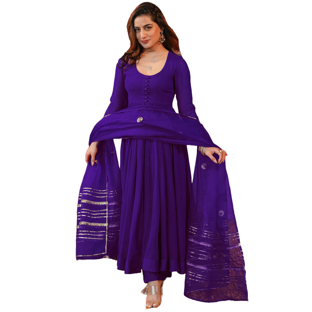 ANNI DESIGNER Womens Rayon Blend Anarkali Solid Kurta with Pant & Dupatta (JAYNTI BEGANI-VKS01_XL_Begani_X-Large)