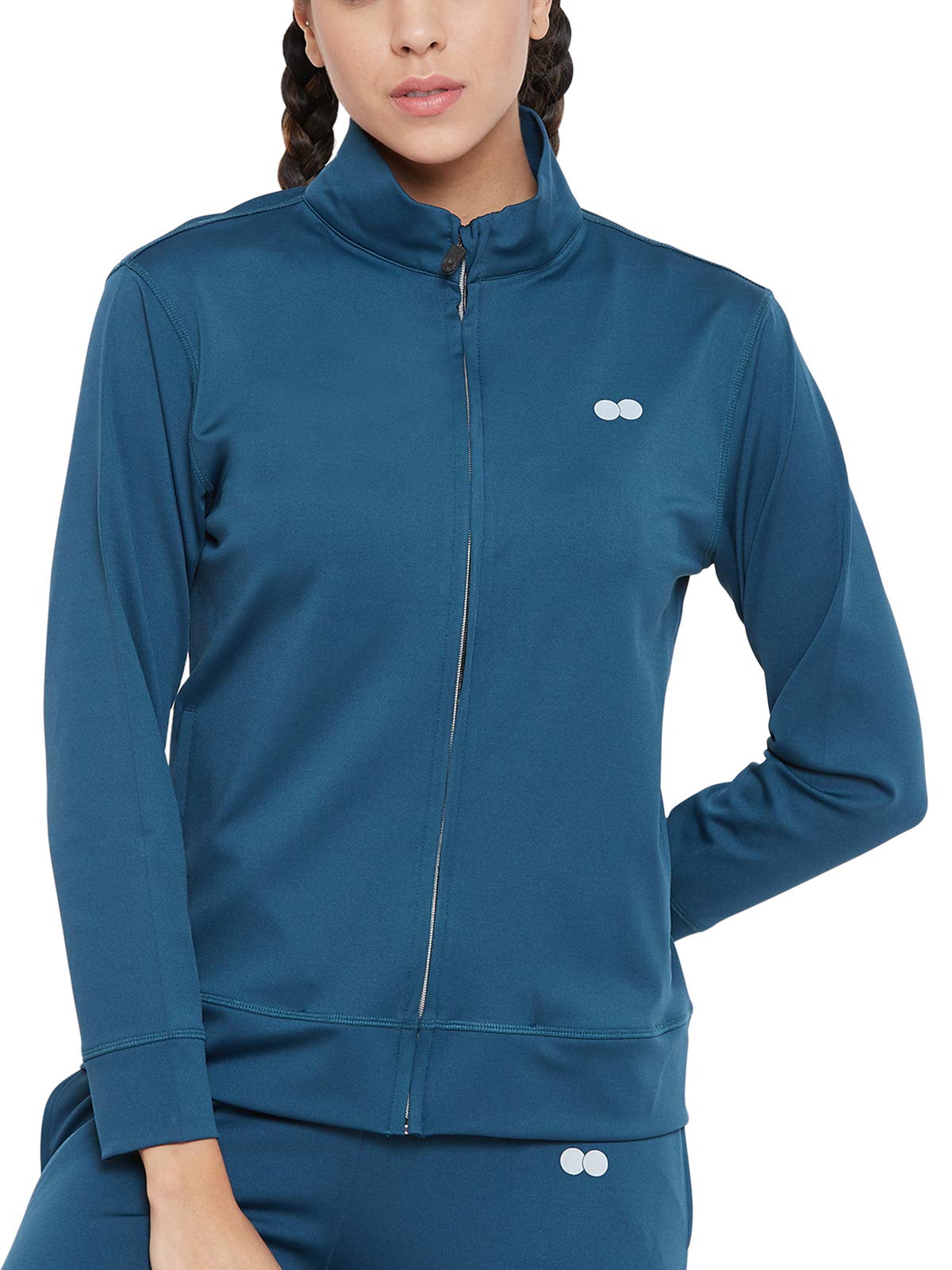 Clovia Womens Polyester Activewear Sports Zipper Sweatshirt (AT0131P17_Blue_XXL)