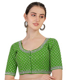 Pujia Mills Womens Heavy Silver Jari Thread Readymade Blouse for Saree Lehenga (Light Green, 38)