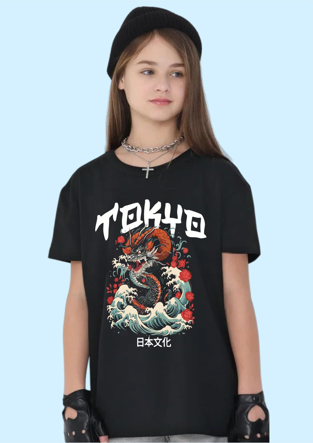 Uniplanet Store GirlS Cotton T Shirt With Half Sleeves Round Neck Tokyo Graphic Prints Regular Fit And Standard Length Black