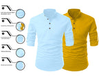 Finivo Fashion Combo Of MenS Cotton Blend Solid Full Sleeve Short Kurta