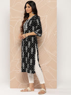 Libas WomenS Cotton Embellished Straight Kurta (26185_Black
