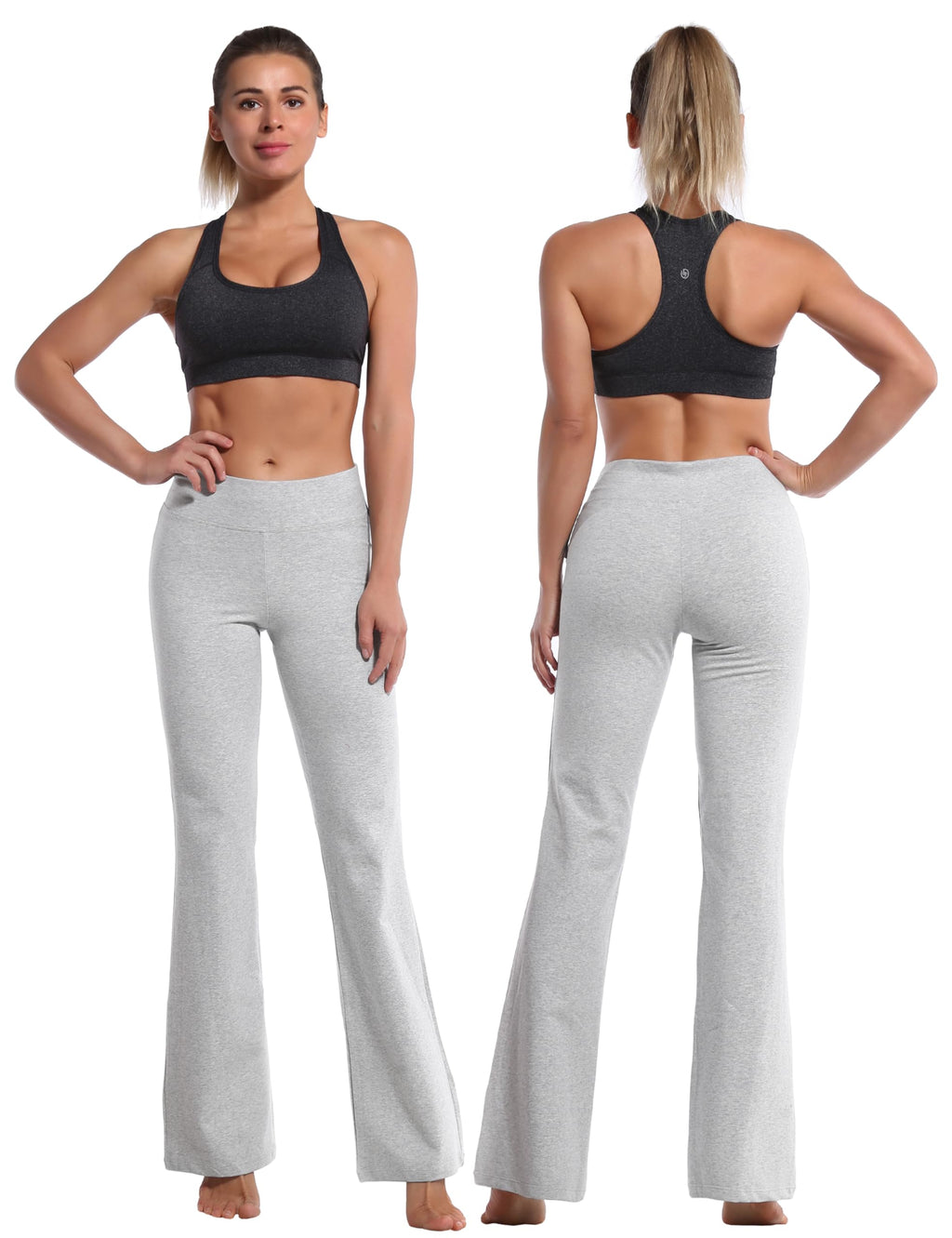 BUBBLELIME 29/31/33/35 4 Styles Women's Inner Pocket Bootcut Yoga Pants - Basic Cotton_HeatherGray L-35 Inseam