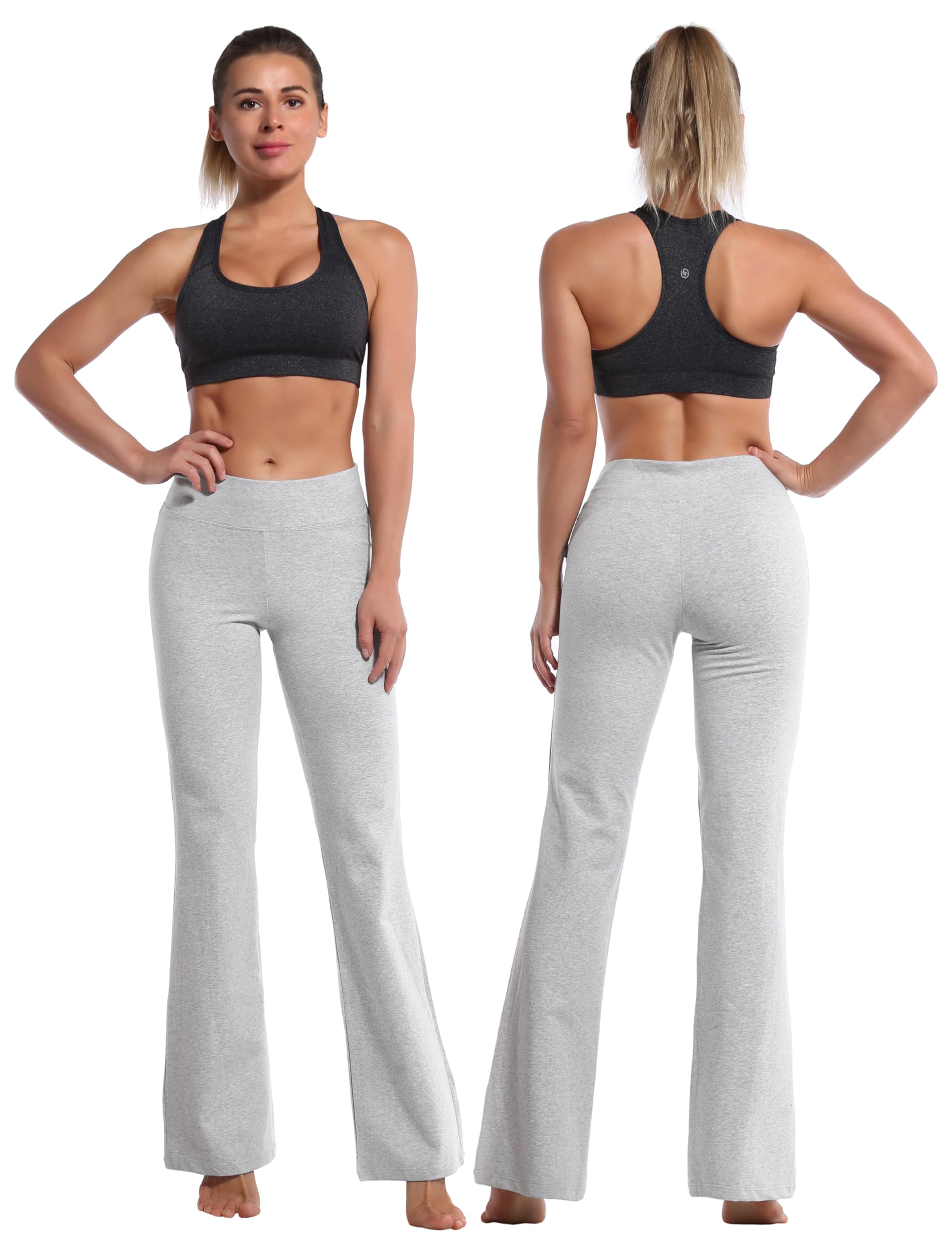 BUBBLELIME 29/31/33/35 4 Styles Women's Inner Pocket Bootcut Yoga Pants - Basic Cotton_HeatherGray L-35 Inseam