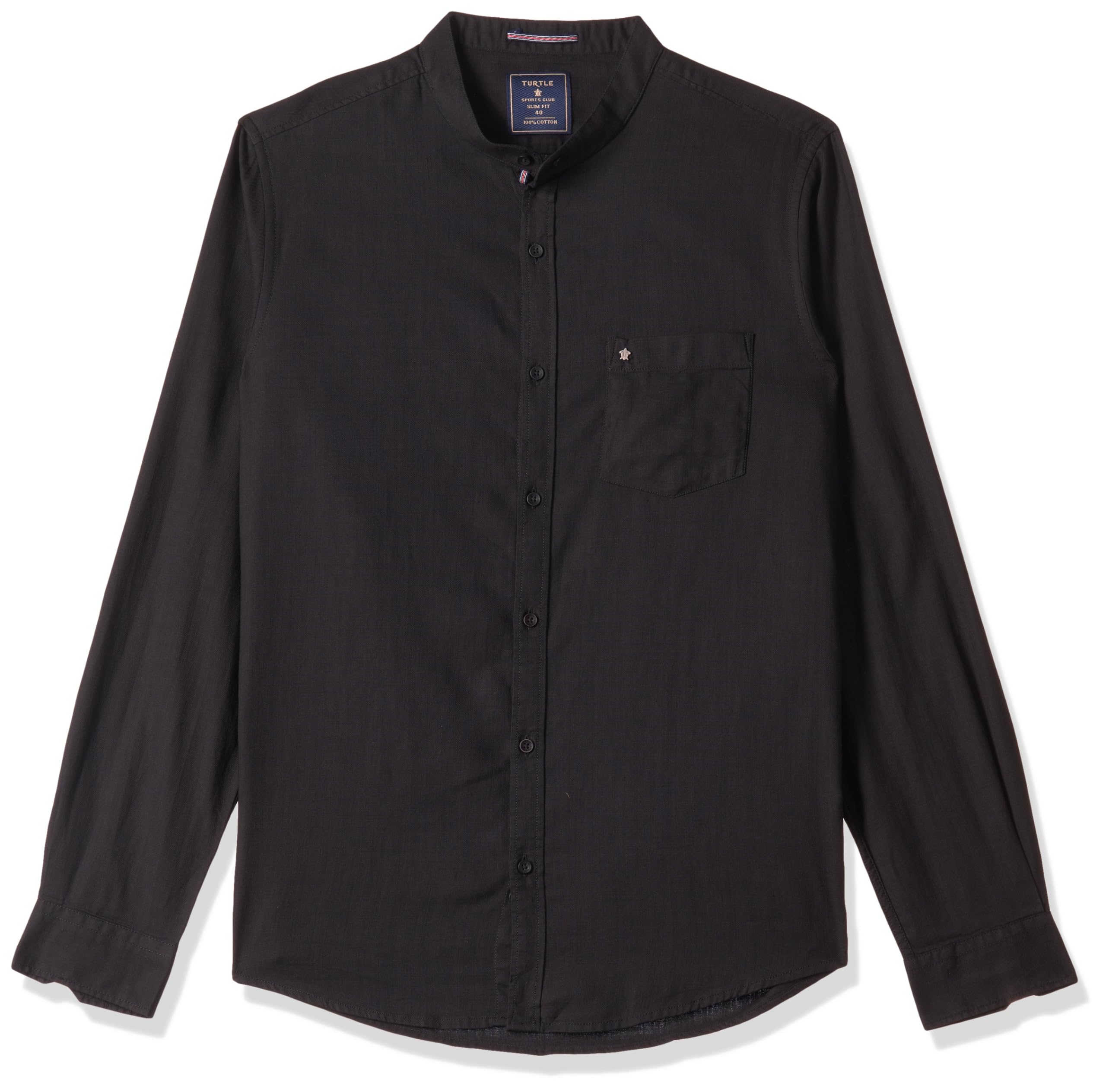 Turtle Men Cotton Lyocell Black Solid Slim Fit Full Sleeve Casual Shirt