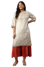Beige Kuchai Silk Ethnicplus Size Kurta