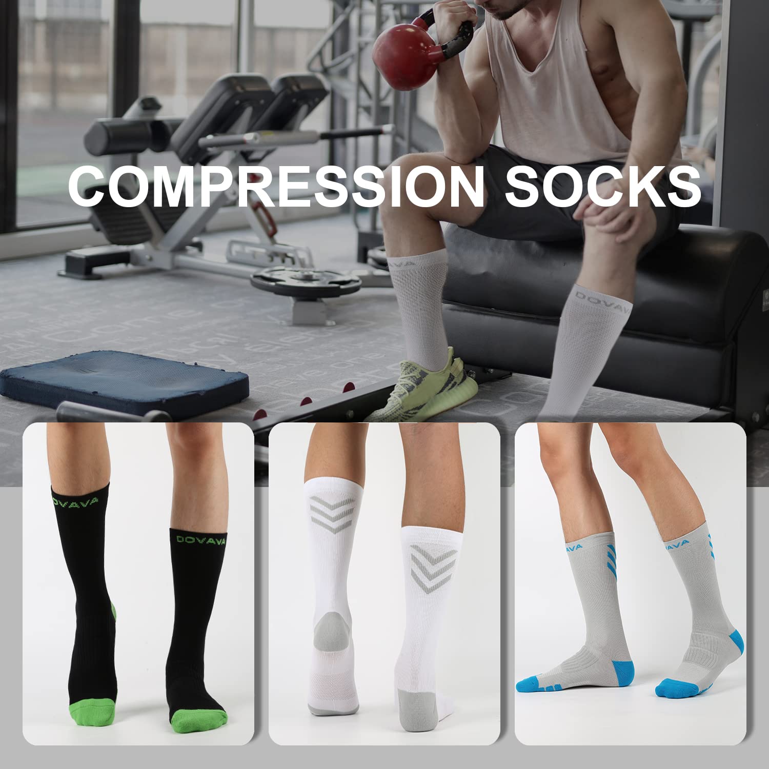 DOVAVA Dri-tech Compression Crew Socks 15-20mmHg for Men and Women, Athletic Socks for Running Nurses Flight Travel Pregnancy Ed