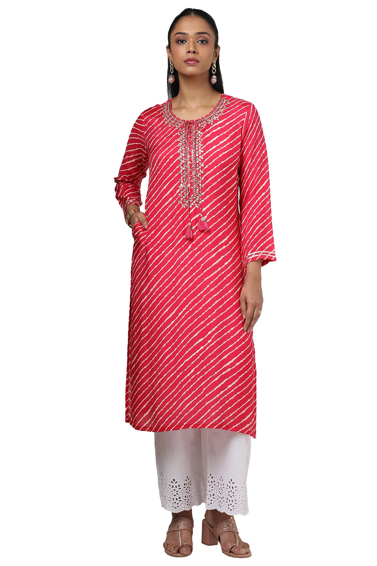 Soch Women Viscose Muslin Leheriya Print Kurta with Beads and Stones