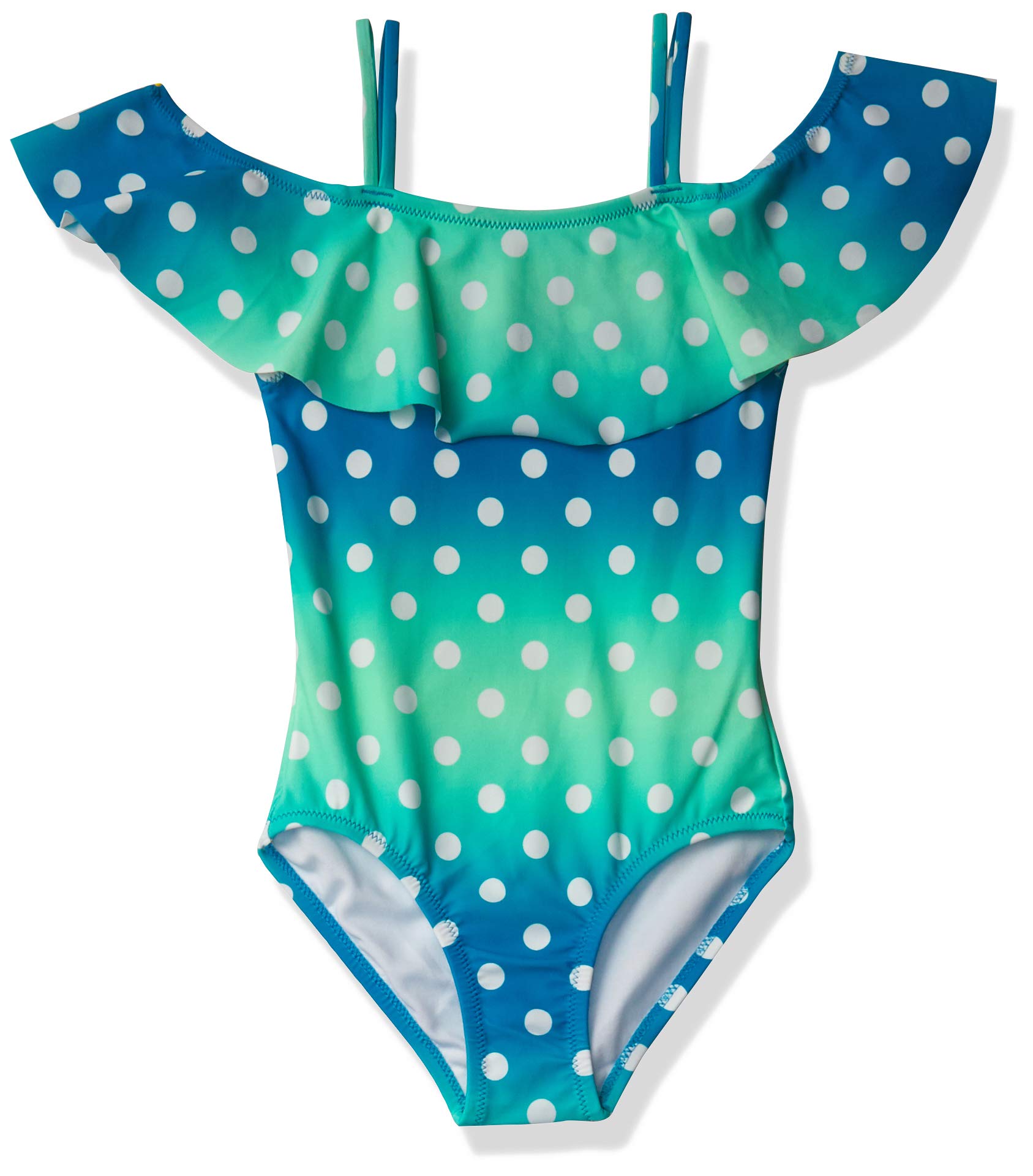 Kanu Surf girls Peggy Upf 50+ Beach Sport Off Shoulder One Piece Swimsuit, Dots Blue, 12 US