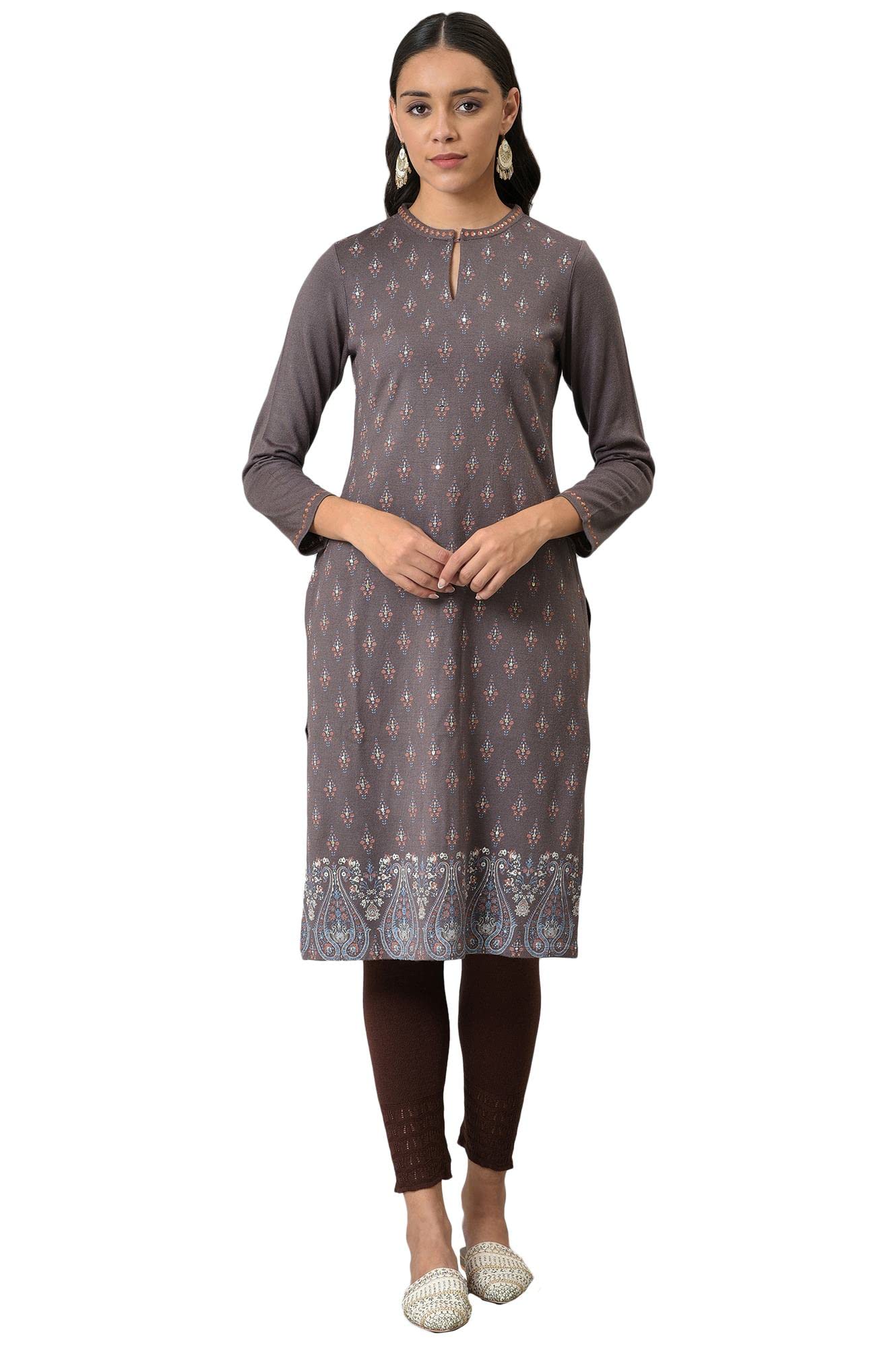 W For Woman Women'S Crepe Regular Kurta (22Now18345-119377P_Grape Shake