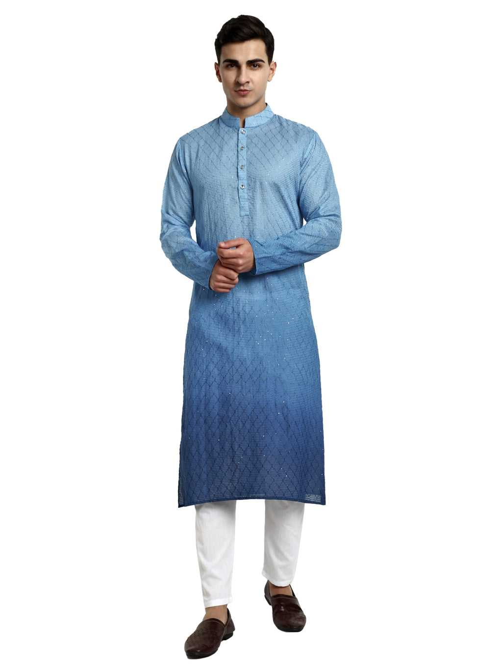 Vardha MenS Cotton Chikankari Embroidered And Sequence Full Sleeve Knee Length Casual Kurta For All Occations Like Wedding, Off