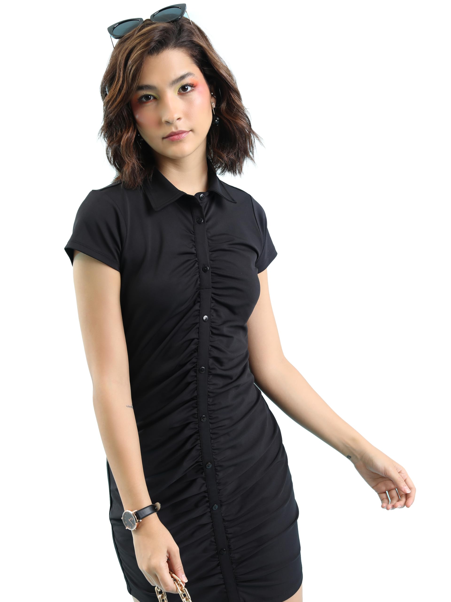 Ketch WomenS Cotton Blend Denim Jogger Above The Knee Dress (Khj6000335_Black