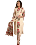 ANNI DESIGNER Womens Rayon Blend Floral Straight Kurta with Pant & Dupatta (Actual-Cream Small)
