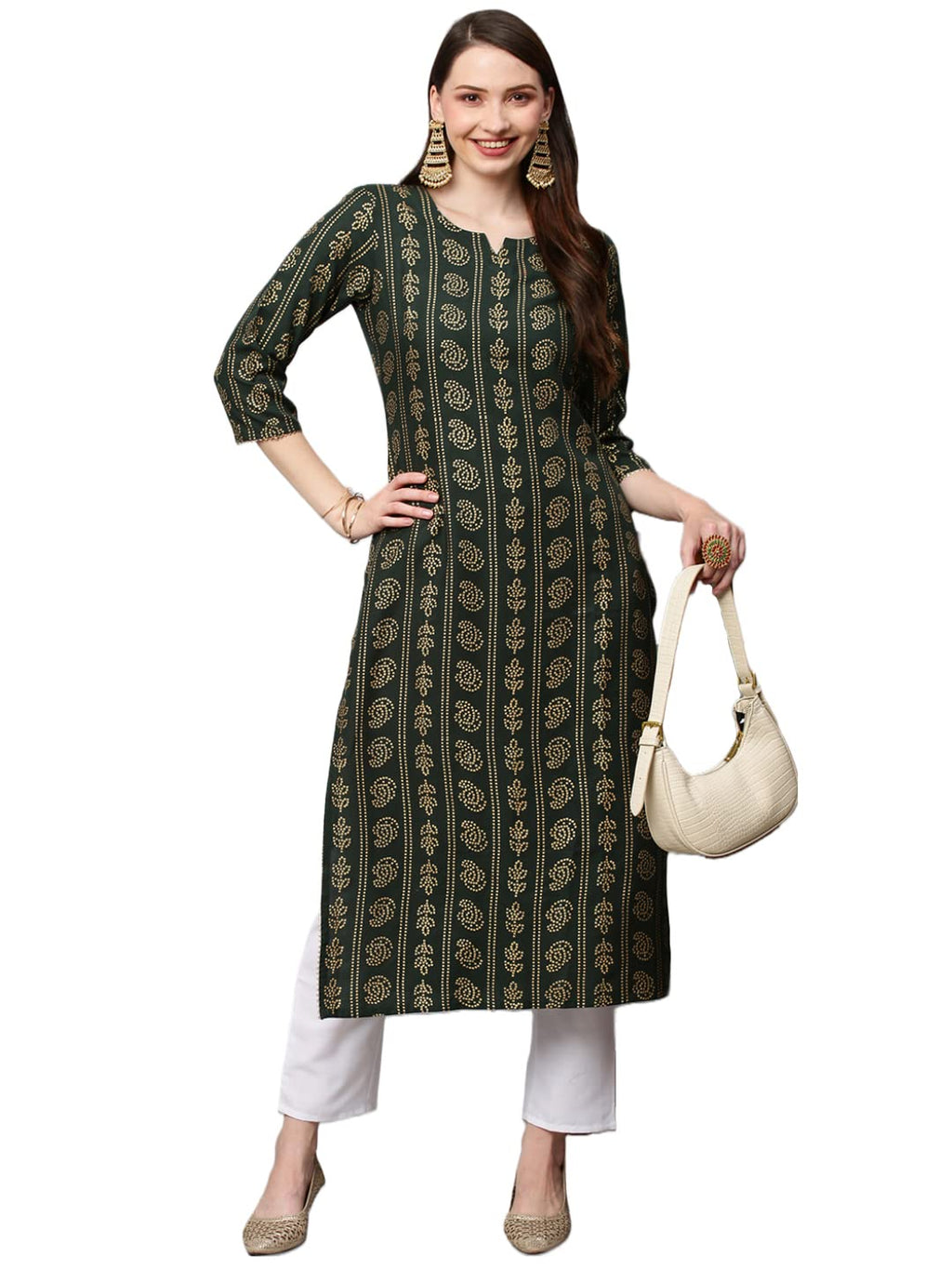 ANNI DESIGNER Women's Cotton Blend Printed Straight Kurta (Sofika Green_M_Green_Medium)
