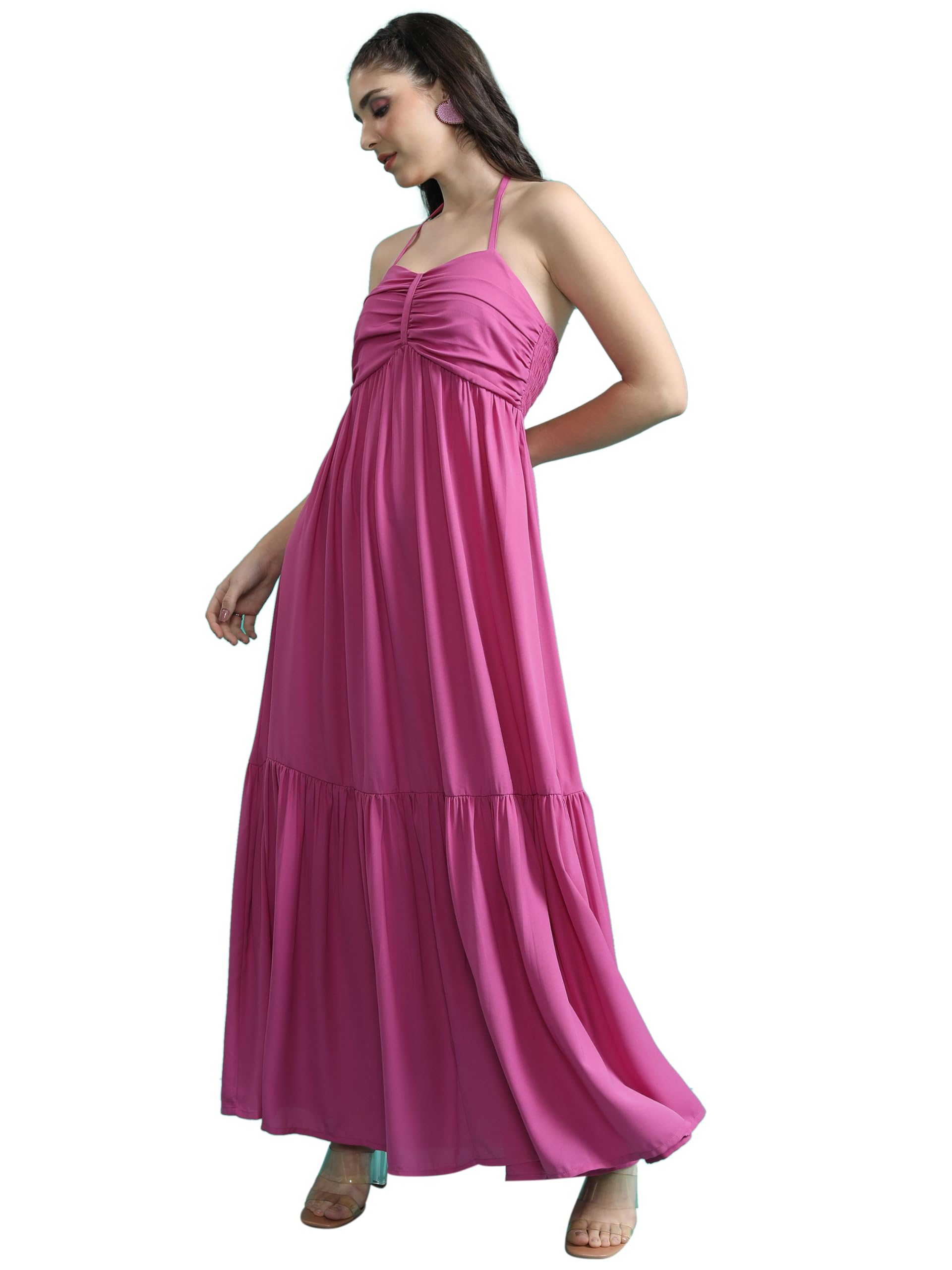 Ketch WomenS Cotton Blend Gathered Tiered Dress Maxi Khj6000481_Pink