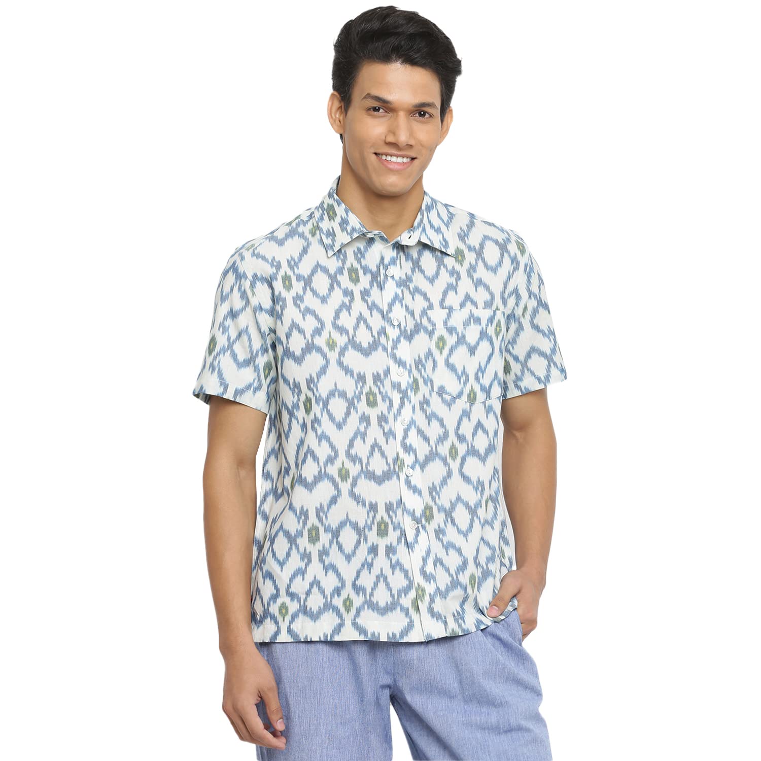Fabindia MenS Woven Relaxed Fit Shirt (10728224_Blue Xs)